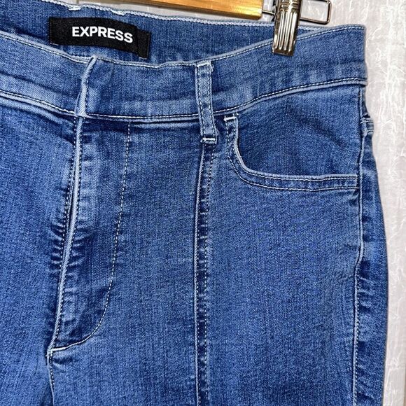 EXPRESS 12R Bell Flare High Rise Front Seam Medium Wash Blue Jeans - Picture 12 of 16